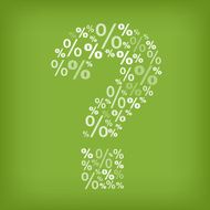 Question mark with percent symbol on green background