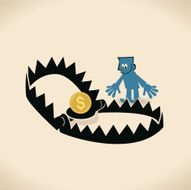 Businessman and bear trap with money (dollar sign) as bait