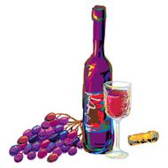 Wine glass Grapes cork and a bottle of wine N2