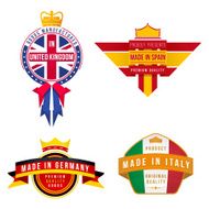 set of made in united kingdom germany spain italy badges N2
