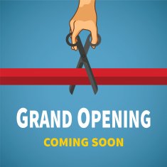 Jpening event vector concept with red ribbon hand and scissors