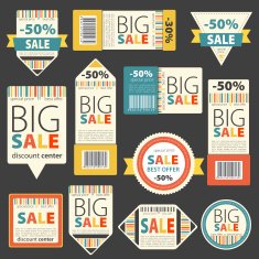 Set of Color sale vintage signs labels