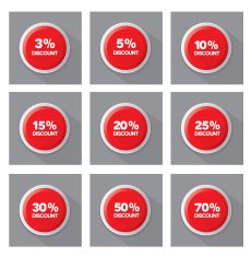 Set of red discount vector buttons