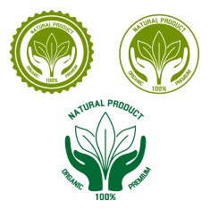 Natural product icon with hands and leaves N2