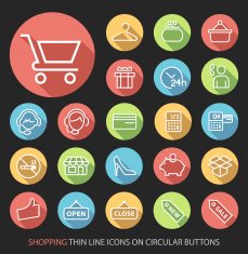 Shopping Icons with Buttons on Black Background N2