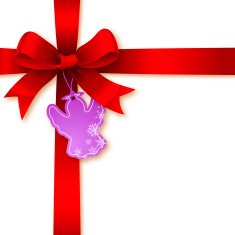 Ribbon Bow with Christmas Angel Tag