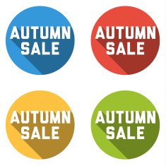 Collection of 4 isolated flat buttons (icons) with Automn sale