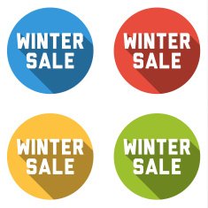 Collection of 4 isolated flat buttons (icons) with WINTER SALE