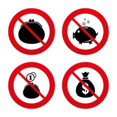 Money bag icons Wallet and piggy bank symbols N7