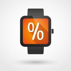 Smart watch icon with a discount sign