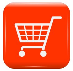 White shopping basket sign on red button