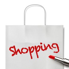 shopping word written by red lipstick