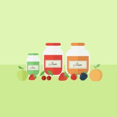 Card with jars of jam in flat style Vector illustration