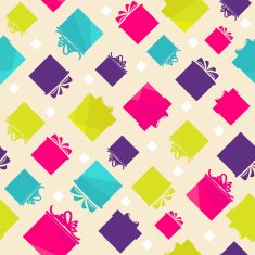 Pattern with colorful gift boxes on beige background N2