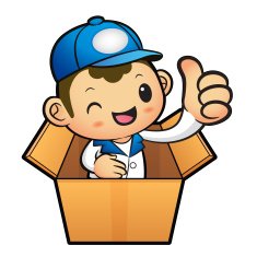 Blue Delivery Man the hand best gesture in cardboard boxes