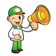 Green Delivery Man Mascot the hand is holding a loudspeaker