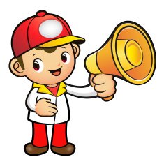 Red Delivery Man Mascot the hand is holding a loudspeaker