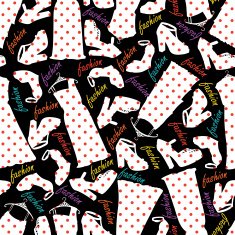 Siluetes of dresses shoes with polka dot in seamless pattern N2
