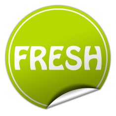 fresh round green sticker on white background N2