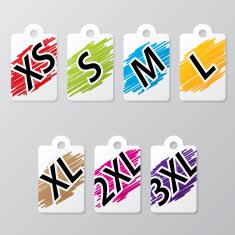 Labels for shops showing cloth sizes
