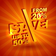 Red 3D vector text of sale discount price offer N10