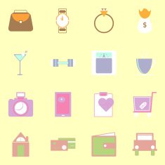 Simple lifestyle color icons on yellow background N2
