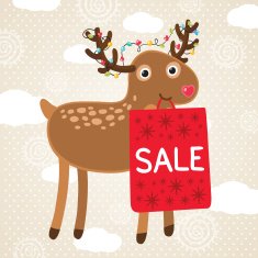 Merry Christmas greeting card with deer and sale bag