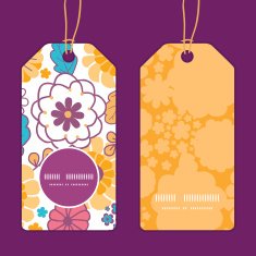 Vector colorful oriental flowers vertical round frame pattern tags set N2