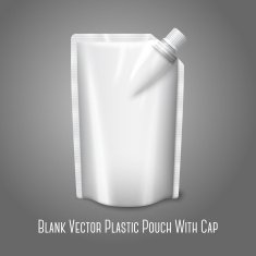 Blank white realistic plastic pouch with cap isolated on grey N2