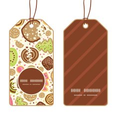 Vector colorful cookies vertical round frame pattern tags set
