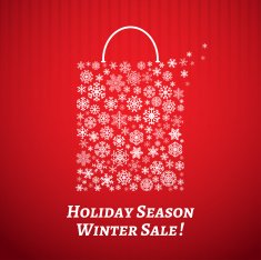 Christmas background with a shopping bag from snowflakes