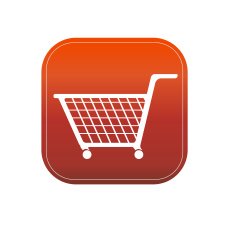 shopping cart on red button vector