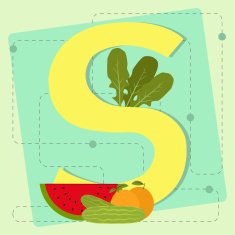 Letter "s" from stylized alphabet with fruits and vegetables