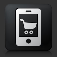 Black Square Button with Phone Shopping Icon N2