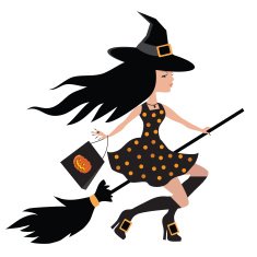 Cute witch on broom vector illustration N2
