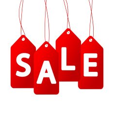 Red price tags on white N5