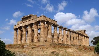 ruined temple among the plants in Sicily, Italy