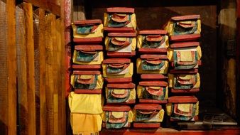 bookcase in a buddhist monastery
