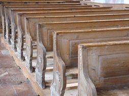 wood benches in chapel