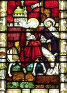 colorful Church stained-glass windows in the Christmas theme