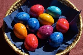 painted easter eggs in the basket