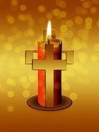 burning candle with cross, illustration