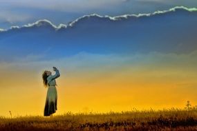 sunset girl worship drawing