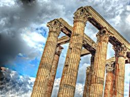 Temple of Olympian Zeus ruin at sky, greece, athens