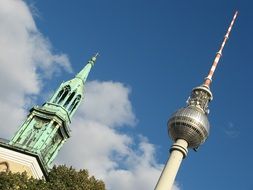 berlin tv tower and contrast church