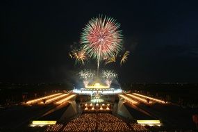 fireworks over the temple of Wat Phra Dhammakaya in Thailand