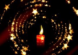 burning candle surrounded by stars