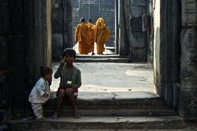People in the temple in Southeast Asia