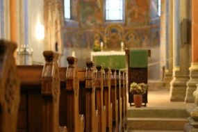 church pews in monastery