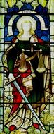 church window with an angel with sword